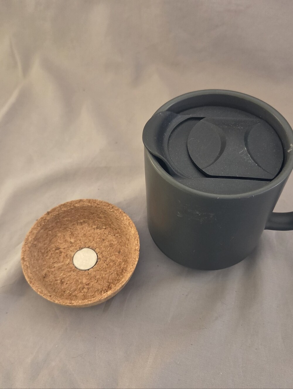 Matte Charcoal Ceramic Mug with Cork Coaster By Dowan
